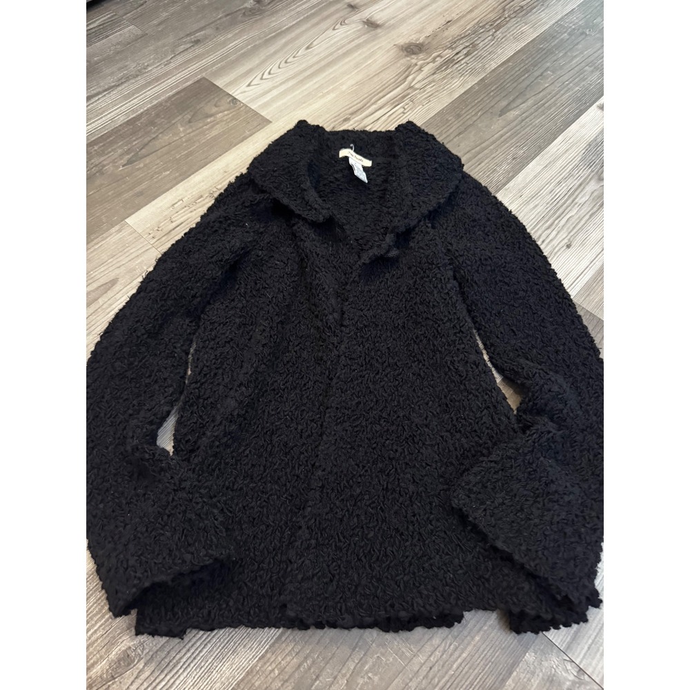 Free People Black Boucle Wool Blend Shaggy Knit Cardigan Sweater Size M